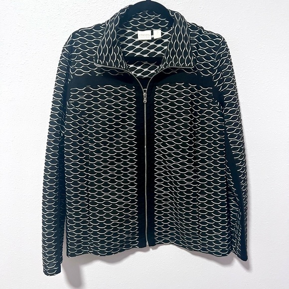 Chico's Black and White Zip-Up Jacket LARGE - Picture 1 of 8